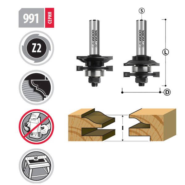 Комплект фрез для мебельной обвязки D=41.3 I=23 L=74 S=12 Woodwork 991.2301.12 2